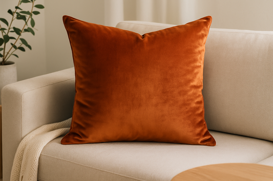 Paoletti Rust Velvet Cushion Lifestyle Photo